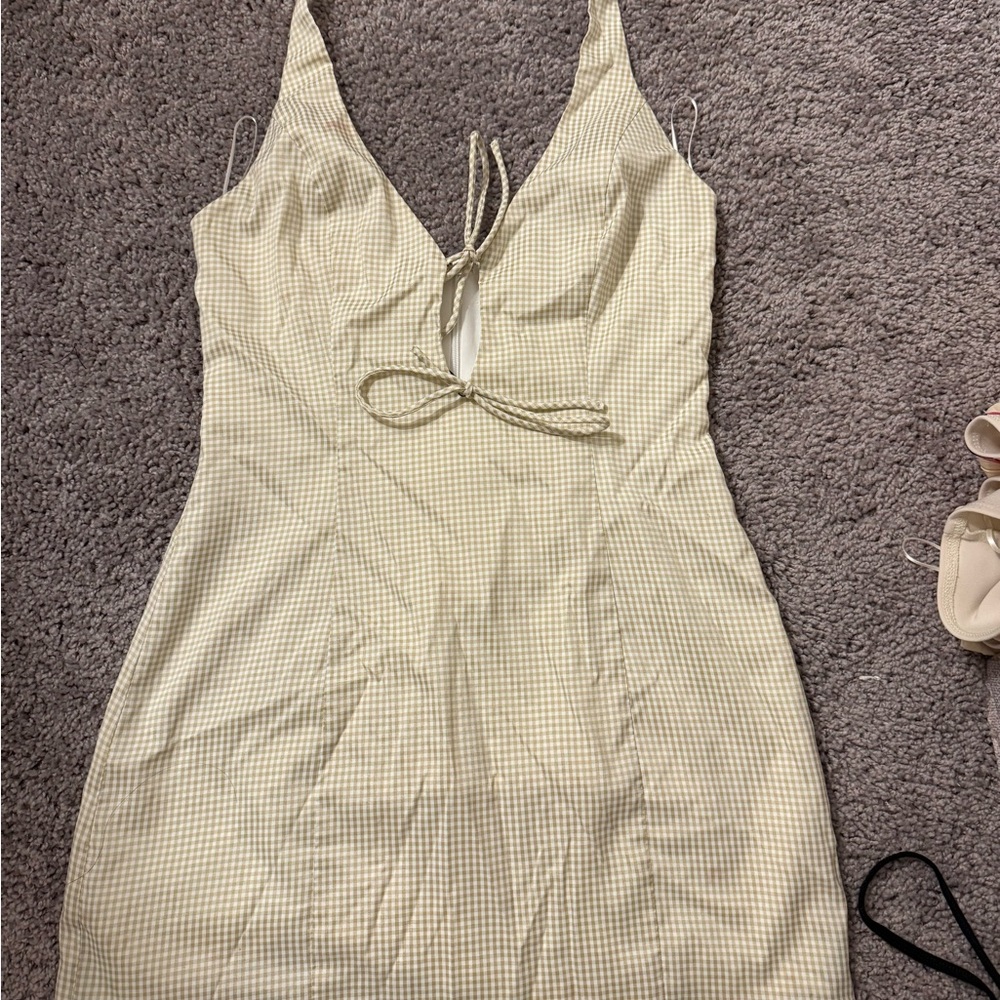 Revolve cream Checkered Mini Dress